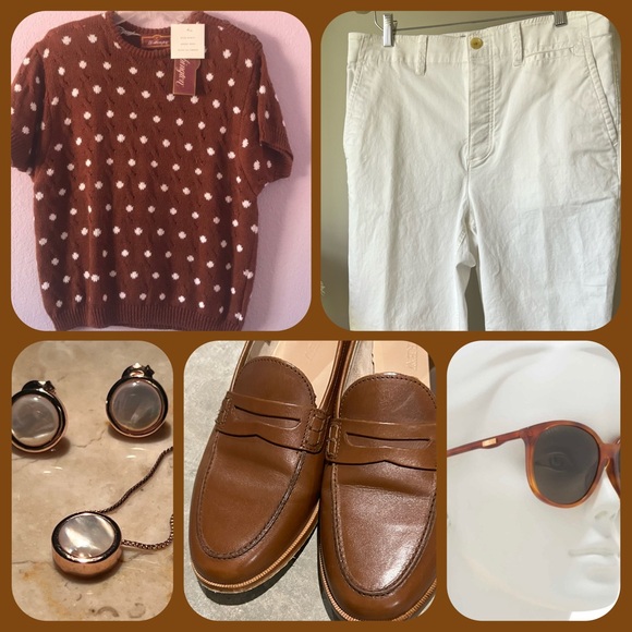 WORTHINGTON Vintage White Polka Dot Ramie Cotton Knit Shirt Short Sleeve Sweater - Picture 12 of 13